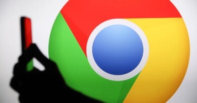 The Chrome logo displays on a screen with a person holding a phone.