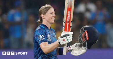 Heather Knight celebrates a century v India at the 2025 World Cup