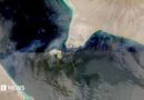 The Bab al-Mandab Strait in an aerial image.