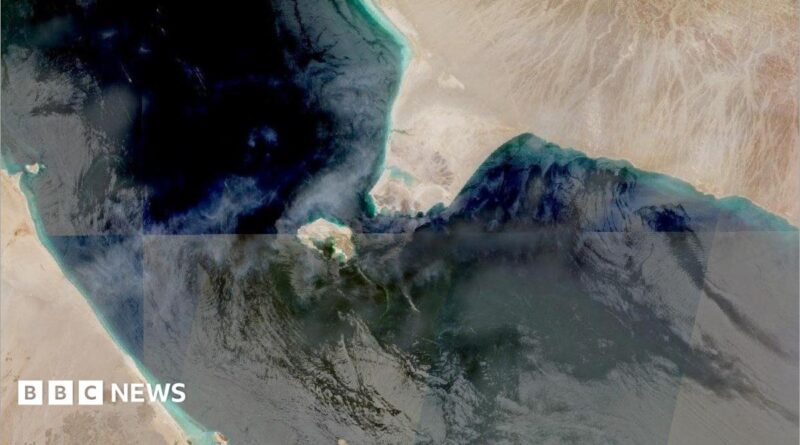 The Bab al-Mandab Strait in an aerial image.