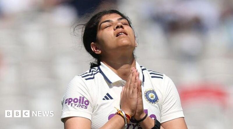 India batter Yastika Bhatia celebrates her century during day three of the 1st Women's Rothesay Test Match between England and India at Lord's Cricket Ground on July 12, 2026 in London, England.