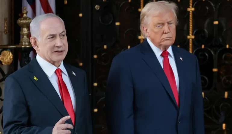 Israeli Prime Minister Benjamin Netanyahu speaks to the media as he is welcomed by U.S. President Donald Trump for meetings at the Mar-a-Lago club in Palm Beach, Florida, U.S., December 29, 2025. REUTERS/Jonathan Ernst