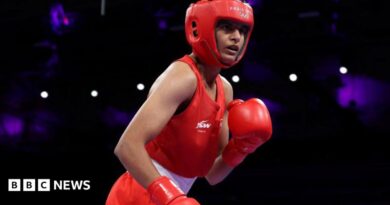 Jaismine of Team India looks on during the Women's 57kg preliminary round match between Jaismine of Team India and Nesthy Petecio of Team Philippines on day four of the Olympic Games Paris 2024 at North Paris Arena on July 30, 2024 in Paris, France. (Photo by Richard Pelham/Getty Images)