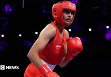 Jaismine of Team India looks on during the Women's 57kg preliminary round match between Jaismine of Team India and Nesthy Petecio of Team Philippines on day four of the Olympic Games Paris 2024 at North Paris Arena on July 30, 2024 in Paris, France. (Photo by Richard Pelham/Getty Images)