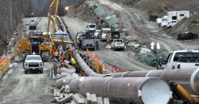 FILE PHOTO: The last section of pipeline is assembled on the Trans Mountain pipeline expansion project before operations are expected to begin in the second quarter of 2024, near Laidlaw, British Columbia, Canada, February 18, 2024. REUTERS/Chris Helgren/File Photo