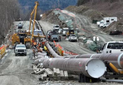 FILE PHOTO: The last section of pipeline is assembled on the Trans Mountain pipeline expansion project before operations are expected to begin in the second quarter of 2024, near Laidlaw, British Columbia, Canada, February 18, 2024. REUTERS/Chris Helgren/File Photo