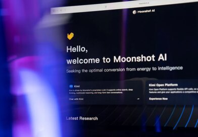 Information for Moonshot AI's Kimi chatbot arranged on a computer.