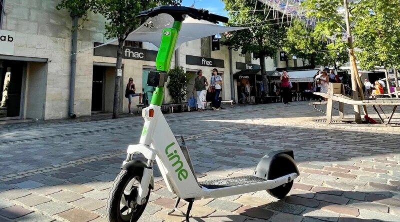 Lime scooter with computer vision system, including camera, attached to the neck