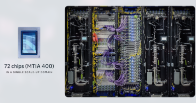 A picture of 72 chips made by Meta in a rack-scale set up.