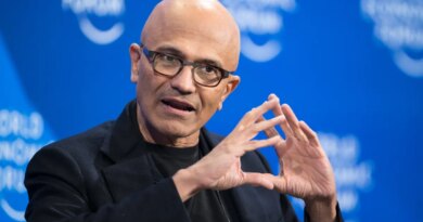 Microsoft CEO Satya Nadella gestures during a session at the World Economic Forum (WEF) annual meeting in Davos, on January 16, 2024.