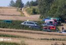 Emergency services work at the site where an unidentified flying object, believed to be a Russian cruise missile, as Ukraine's foreign minister said on Thursday, fell after violating Polish airspace