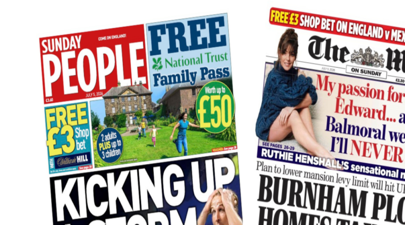 The headline on the front page of the Sunday People reads: “Kicking up a storm”.