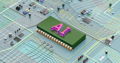 A complex electronic circuit board containing an artificial intelligence chip