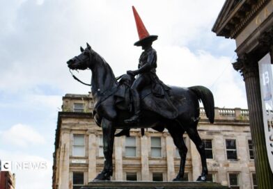 The Duke of Wellington statue outside the GoMA in Glasgow city centre.