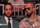 Andrew Tate and Tristan Tate are pictured sitting together at a UFC match.