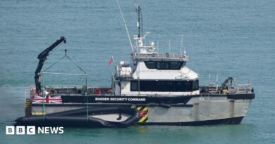 A Border Force boat with a dinghy. 