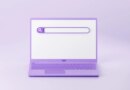 Web search bar on laptop screen 3d render - illustration of website form for research of information on computer
