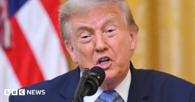 Donald Trump speaking at a podium on 16 July