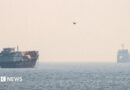 Vessels at the Strait of Hormuz, as seen from Musandam, Oman.