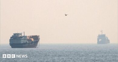 Vessels at the Strait of Hormuz, as seen from Musandam, Oman.
