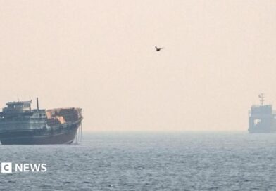 Vessels at the Strait of Hormuz, as seen from Musandam, Oman.