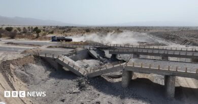 Images shared on Friday showed a damaged bridge in Iran's southern Hormozgan province.