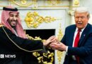 A file image of Saudi Crown Prince Mohammed bin Salman holding an extended handshake in the White House Oval Office with US President Donald Trump