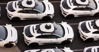 Aerial view of Waymo's self-driving car fleet storage facility in San Francisco.