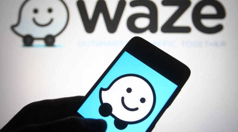 In this photo illustration a Waze logo of a GPS navigation