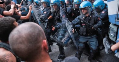 Police clash with protesters in Bologna after a rally over the death of Abderrahim Fakir turned violent.