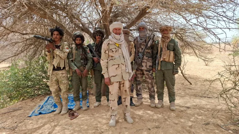 Colonel Mohamed Issa, centre, one of the FLA's most prominent military commanders [Photo: Courtesy of the Azawad Liberation Front (FLA)]