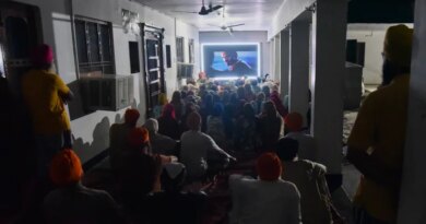 Villagers watch a special screening of Satluj at a Sikh temple at Tatley village, in Punjab’s Gurdaspur district, India, July 8, 2026