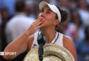 Graphic showing Czech winners of women's singles title at Wimbledon with image of Linda Noskova