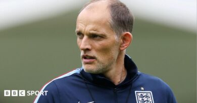 Thomas Tuchel, Manager of England, looks on during an England Training Session