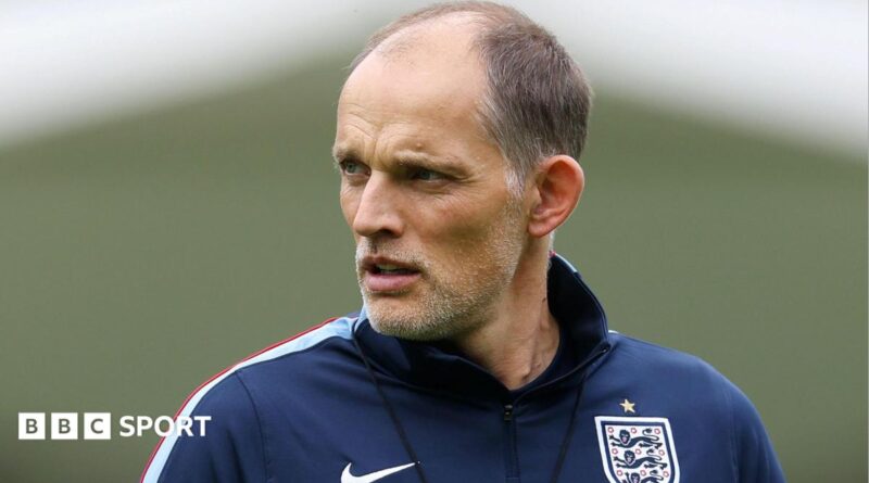 Thomas Tuchel, Manager of England, looks on during an England Training Session