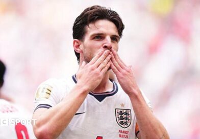 Declan Rice celebrates scoring for England against France in their World Cup third-place play-off