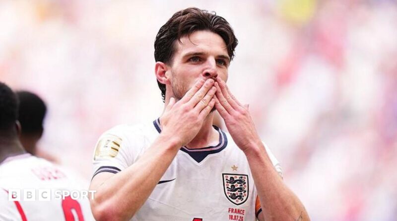 Declan Rice celebrates scoring for England against France in their World Cup third-place play-off