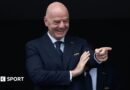 FIFA president Gianni Infantino points during to the FIFA World Cup 2026 Group I match between France and Iraq.
