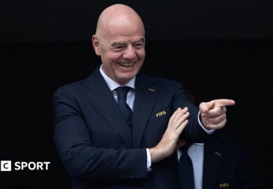 FIFA president Gianni Infantino points during to the FIFA World Cup 2026 Group I match between France and Iraq.