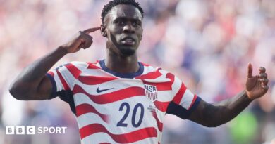 Folarin Balogun of the United States celebrates after scoring a goal