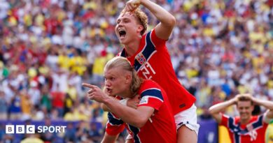 Erling Haaland of Norway celebrates his goal with teammates