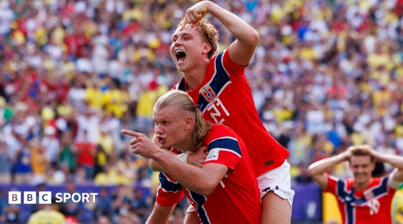 Erling Haaland of Norway celebrates his goal with teammates
