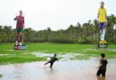 Children play football in front of cutouts of Portugal’s Cristiano Ronaldo and Brazil’s Neymar Jr put up by supporters ahead of the 2026 FIFA World Cup, in Kozhikode, India, on June 9, 2026