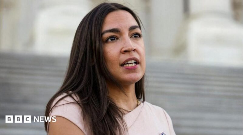 U.S. Representative Alexandria Ocasio-Cortez (D-NY) speaks to reporters.