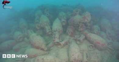 Dozens of barnacle-crusted jars seen on the sea bed