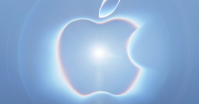 silvery-blue Apple logo
