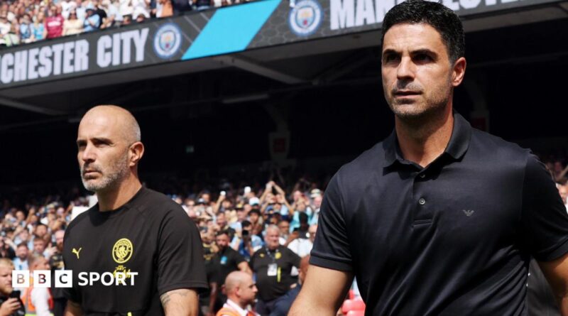 Mikel Arteta and Enzo Maresca walking out of the tunnel at Wembley Stadium