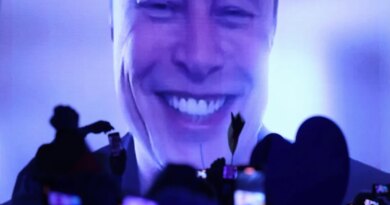 Tech billionaire Elon Musk speaks live via a video transmission during the election campaign launch rally of the far-right Alternative for Germany (AfD) political party on January 25, 2025 in Halle, Germany