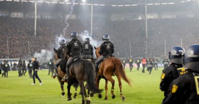 Fans and police injured in pitch invasion during ‘high risk’ German Cup tie