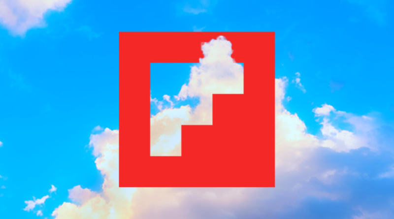 Flipboard logo over blue sky with clouds